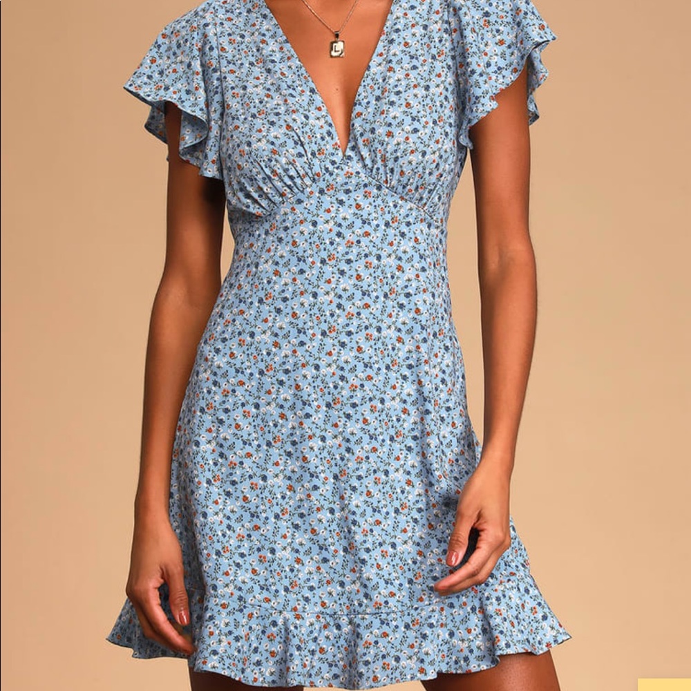 LuLu’s Blue Floral Print Mini Dress